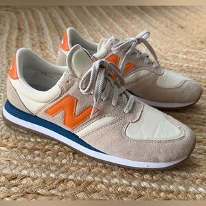 New Balance 420 Athletic Shoes in Orange, Cream, and Blue